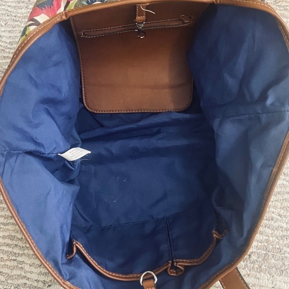 Lily Bloom Tote Shoulder Bag Large Cotton Canvas Floral Footed Vegan Leather - Picture 7 of 14